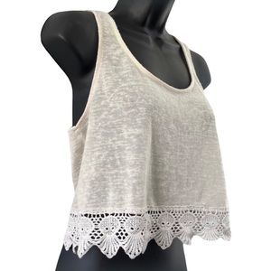 Forever 21 Cream Crochet Hem Cropped Sleeveless Tank Top Size Small EUC